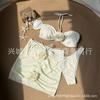 Traje de baño de tres piezas de color sólido con tirantes rosas sexy nuevo de Europa y América 2024 Bikini de comercio exterior transfronterizo