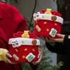 Cesta de Almacenamiento Misceláneo con Tapa Caja de Almacenamiento de Escritorio Rico de Año Nuevo Cesta Decorativa Tejida a Mano Barril Cesta de Almacenamiento