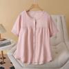 Camisa de Manga Corta de Color Puro Simple y Casual de Nuevo Estilo Verano para Mujer Talla Grande Chica Gorda Versátil Top 7592