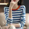 Suéter de estilo coreano para mujer, prenda exterior fina de primavera y otoño, top versátil, tejido de punto a rayas holgado