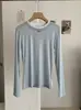 Camiseta de Manga Larga de Doble Capa con Costilla de Color Contrastante Ovalada Pequeña Decorativa Lyocell Tencel para Mujer 8514