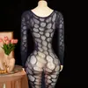 Lencería sexy, bestseller transfronterizo europeo y americano de Amazon, vestido bodycon transparente de malla jacquard hueco de manga larga para mujer