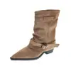 Botas para mujer estilo retro post-apocalíptico con hebilla de cuero para pierna de pantalón 2026 Otoño/Invierno Nueva Llegada Puntera puntiaguda botas cortas de temperamento botas de montar a media pantorrilla