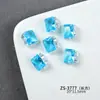 Uñas Artísticas de Zirconia Transparente Azul Cielo de Alta Calidad con Diamantes, Uñas Cuadradas de Corazón Melocotón de Lujo Portátiles, Uñas Artísticas Hechas a Mano con Diamantes