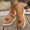 Zapatos de Moda Gruesos Europeos y Americanos de Comercio Exterior Transfronterizo para Mujer Talla Grande Estilo Étnico Tacón de Cuña Floral Zapatos con Hebilla