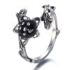 Anillo de flores de moda de celebridades de Internet transfronterizas, anillo de rosa de plata tailandesa retro coreana, anillo de cola femenina, joyería plateada al por mayor