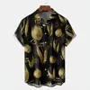 Sitio Web Independiente Europeo y Americano Transfronterizo Camisa Casual de Moda de Manga Corta con Cuello Campana para Hombre Nueva de Verano con Estampado de Violín