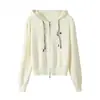Cardigan de Tricô com Capuz Cor Sólida Rosto Sorridente Estilo Preguiçoso e Relaxado Feminino 2026 Lançamento Primavera Nova Zíper Duplo Body Slim