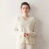 Nuevo Suéter de Cachemir Grueso con Cuello en V para Mujer, Holgado y Ceñido, Suéter de Punto de Cachemir con Estilo Perezoso por Dentro