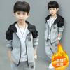 Conjunto infantil para meninos, casaco de primavera e outono para crianças de meia-idade e grandes, estilo coreano, bonito, casual, esportivo, conjunto de duas peças, forrado com fleece, inverno