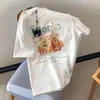 Camiseta feminina premium estilo japonês de manga curta, solta e versátil, camiseta estampada para uso casual, adequada para estudantes, blusa feminina de meia-manga, Lightning Warehouse