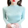 Camiseta base de punto con cuentas y cuello semi-alto OEM para mujer, nuevo suéter elegante otoño e invierno 2026, tejido de punto ajustado