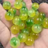 Contas Redondas Amarelas Contas Soltas de Jade Contas Flor Flutuante Verde Amarela Acessórios para Pulseira Colar Joias Contas Artesanais Venda por Atacado