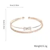 Pulsera Abierta de Zirconia de Doble Capa con Lazo, Simple y Elegante, Diseño de Nicho, Pulsera de Gama Alta, Joyería Retro Europea y Americana