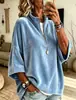 Nuevo Estilo Transfronterizo Estilo Europeo y Americano Holgado Media Cremallera Terciopelo Manga Corta Camiseta Mujer Casual Color Sólido Manga Murciélago Top