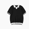 Camisa Polo de Tricô Versátil Minimalista com Gola Lapela Respirável de Manga Curta para Homens - Cor Contrastante, Verão, Casual de Negócios