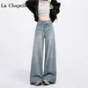 Jeans Wide Leg Feminino Outono e Inverno Nova Chegada Solto Casual Forrado com Fleece Cintura Alta Calça Reta Primavera e Outono