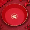 Plato de Fruta de Plástico con Fruta Deshidratada Roja, Patrón Romano y Borde Dorado, Suministros de Boda al por Mayor, Charola de Dulces con Carácter de Fortuna, Festivo