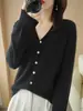 Comercio Exterior Transfronterizo Primavera Otoño Holgado Talla Grande Cuello en V Ropa Exterior Manga Larga Suéter Cárdigan Tejido Mujer Color Sólido Top Mujer Delgado