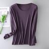 Camiseta de Punto Base de Seda Camiseta de Seda de Morera de Alto Grado para Mujer Camiseta de Punto de Manga Larga Clásica de Cuello Redondo Ajustada Top Combinable