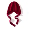 Chapéu de tricô quente de cashmere outono e inverno novo estilo chapéu com amarração proteção para as orelhas cor pura versátil simples