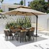 Mesa y silla de patio exterior Terraza Villa silla de ratán simple Ocio Jardín hierro Ratán tejido plástico madera placa de roca mesa de comedor con sombrilla