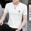 Camiseta de manga corta con cuello redondo para hombre, camiseta ajustada de verano 2025, camiseta de seda de hielo modal, media manga fresca y moderna.