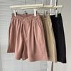 Shorts de Trabalho Cor Cáqui Versátil Cintura Alta Verão 2024 Corte Solto Emagrecedor Calça Pantalona Linha A