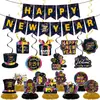 Decoraciones de panal de abeja de Año Nuevo transfronterizas, banderines de espiral temáticos de Año Nuevo, suministros de decoración para fiestas coloridos con temática de remolino retro