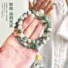 Pulsera de Raíz de Bodhi Verde con Patrones de Paisaje y Florales, Pulsera Apilable para Mujeres, Cuentas Budistas Chinas de Mano de Semillas de Bodhi para Jugar y Meditación