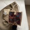Lindo Ins Bolsa de Almuerzo Portátil Algodón Lino Estilo Coreano Flor Gran Capacidad Bolso Tote Moda Salida Viajero Bolsa de Lona