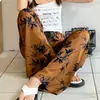 Pijamas de algodão e seda Pijamas femininos de verão finos de algodão e seda primavera e outono uso externo solto longo para casa ar condicionado novas calças de perna larga