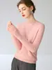 Suéter de cuello medio 100% cachemira pura para mujer, nuevo suéter de punto base ajustado para otoño e invierno, top de cachemira de manga larga