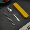 Vajilla de acero inoxidable de tres piezas portátil palillos cuchara juego estudiante empleado de oficina tenedor caja de almacenamiento individual