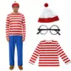 Disfraz de Halloween COS Reino Unido Anime Smart Wally ¿Dónde está Wally? Disfraz para padres e hijos jugando.