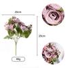 Simulación europea de 5 cabezas de copo de nieve, gran capullo de té, flor, decoración de boda, ramo de flores de seda, adornos de flores falsas de plástico, simulación de rosa