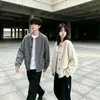 Jaqueta Cardigan Suéter Cinza Masculino Outono Corte Limpo Estilo Preguiçoso Top Para Casal Tricô Jaqueta