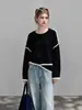 Nuevo suéter de punto minimalista con bloques de color, corte holgado, cuello redondo para mujer, un top versátil y rejuvenecedor, perfecto para primavera y otoño, con un diseño elegante