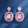 Zhuang Shengsheng Jóias Cobre Banhado A Ouro Simulação Diamante Rosa Luz Luxo Indústria Pesada Conjunto Pingente Anel 4*16 Brincos 12*14