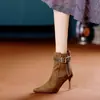 Botas de Tacón Fino Elásticas 2026 Otoño Nuevo Estilo Diseño de Moda Hebilla Punta Tacón Alto Botas para Mujer