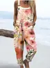 Macacão Casual Feminino de Verão Floral com Alça de Botão Estampado Digital 3D Europeu e Americano Amazon Transfronteiriço
