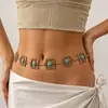 Cadena de Cintura Bohemia Turquesa Transfronteriza para Mujer, Moderna y Versátil, Adecuada para Faldas, Cinturón Geométrico de Metal Hueco Cuadrado