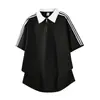 Camisa Polo Patchwork Unisex de Moda con Media Cremallera para Pareja, Camiseta Casual de Verano para Hombre con Cuello Campana, Corte Holgado, Manga Corta