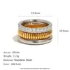 Moda Europea y Americana Estilo Ins Nicho Joyería de Gama Alta Acero Inoxidable Chapado en Oro de 18K Circonita Rayada Pulido Anillo de Tres Capas
