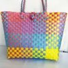 Bolsa de Playa Casual Versátil de Gran Capacidad Tejida a Mano de Plástico Bolso Cruzado Sencillo Casual de Hombro Puesto