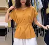 Camisa de Lino y Algodón Estilo Francés de Manga Corta para Mujer, Nuevo Modelo Verano 2026, Lujo Ligero, Tacto de Alta Gama, Particularmente Bonita, Top que Ceñe la Cintura