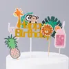 Decorações de Bolo de Verão para Menina Bebida Verde Fresca Tema Floresta Tropical Cartão de Festa de Aniversário