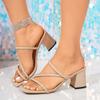 Sandalias de Verano 2026 Nuevas Transfronterizas Talla Grande de Una Correa con Tacón Alto para Mujer, Zapatos de Mujer con Punta Cuadrada y Tacón Grueso, Zapatos de Moda Versátiles para Mujer