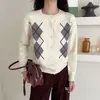 Cárdigan de Punto Acolchado con Bloques de Color y Lazo Estilo Universitario para Mujer en Otoño e Invierno, Suéter Chaqueta Versátil Estilo Sal y Pimienta Cuello Redondo Moderno