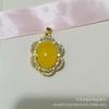 Pendente de colar oval de jade banhado a ouro com renda de diamantes completa de luxo europeu e americano, pingente de diamante de vidro, acessórios femininos